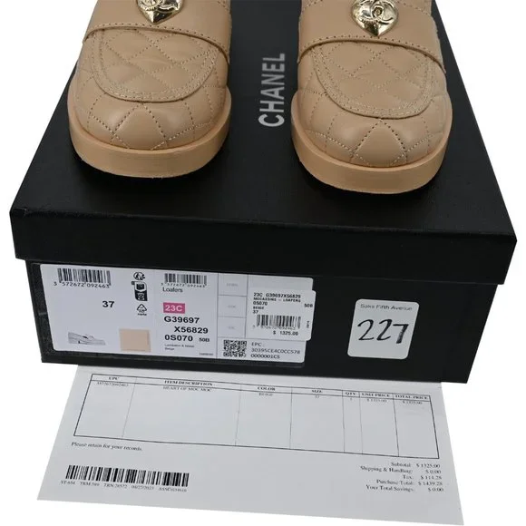 - CHANEL Lambskin Quilted CC Heart Loafers in Beige 37 EU - Picture 8 of 9